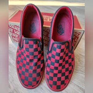 VANS Red And Black Checkered Slip On Shoes Size Mens 6.5/Womens 8